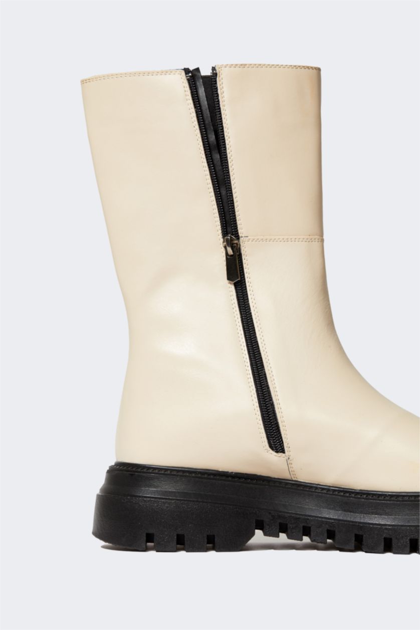 FEMME Beige Bottes Avec fermeture éclair Semelle Épaisse Femme