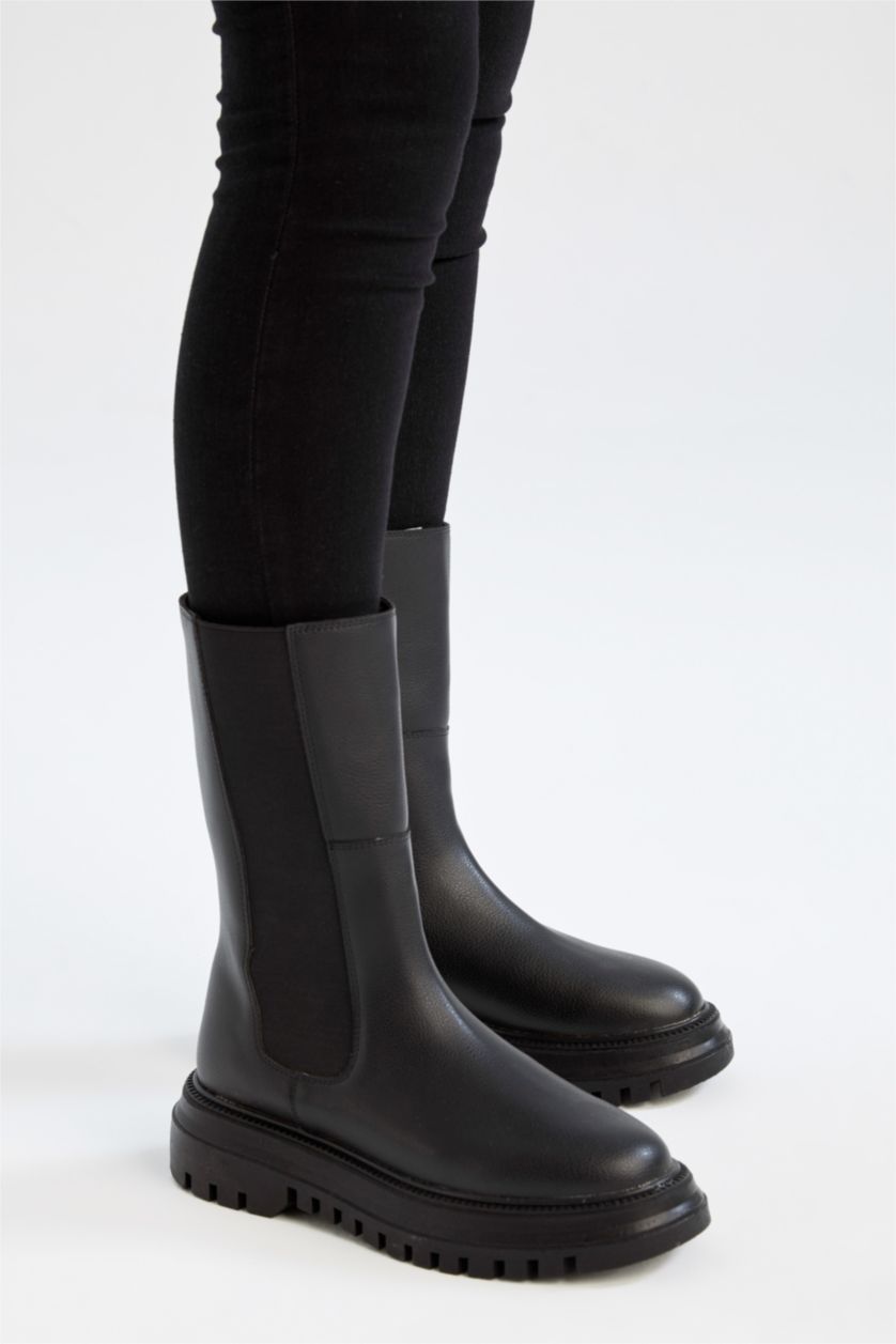 نساء أسود جزمة نسائي شتوي بكعب سميك بسحاب