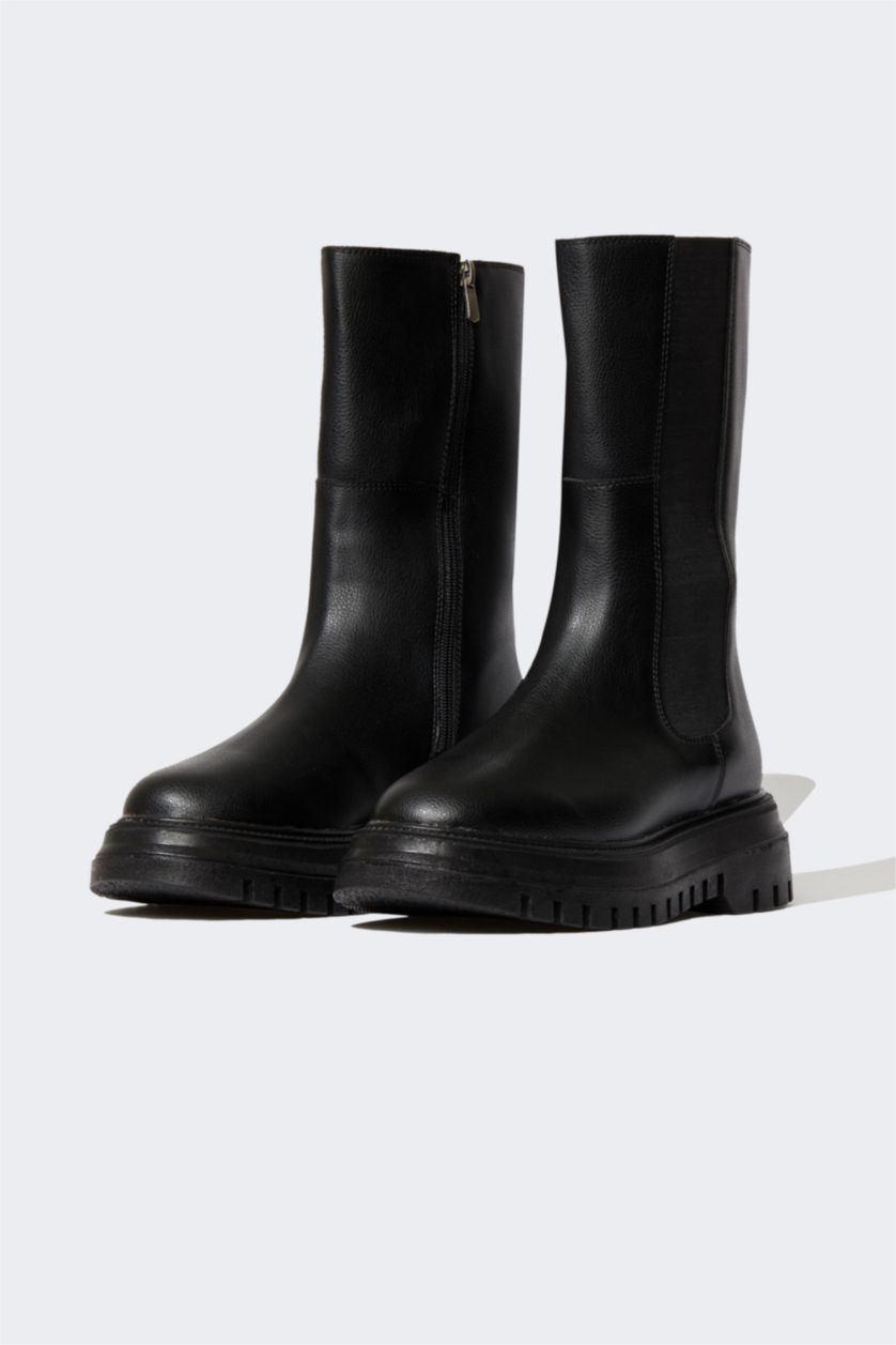 نساء أسود جزمة نسائي شتوي بكعب سميك بسحاب