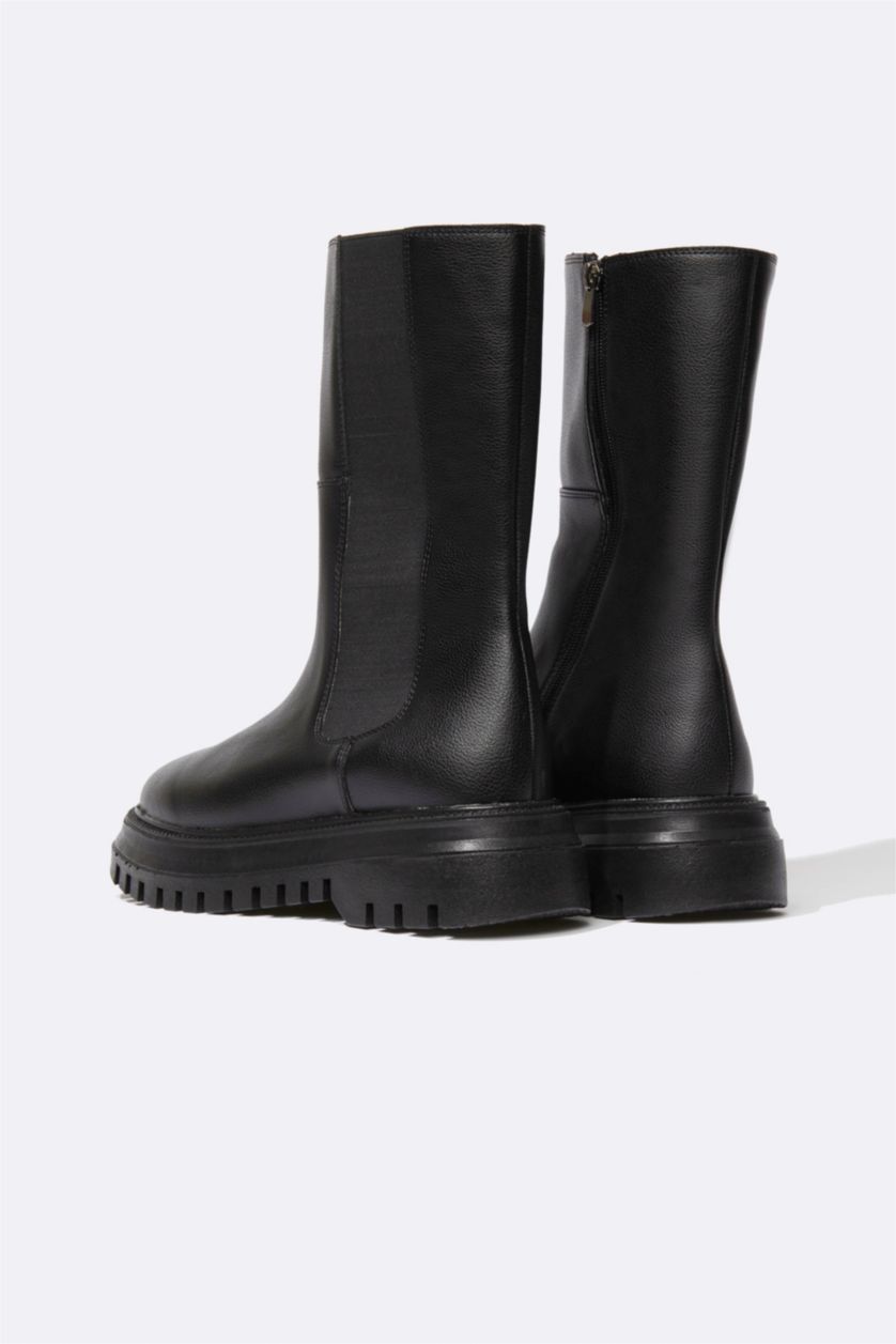 نساء أسود جزمة نسائي شتوي بكعب سميك بسحاب