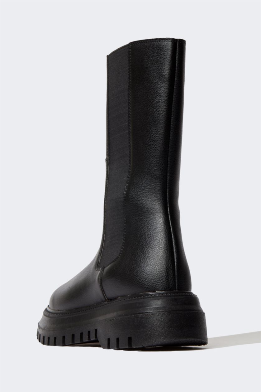 نساء أسود جزمة نسائي شتوي بكعب سميك بسحاب