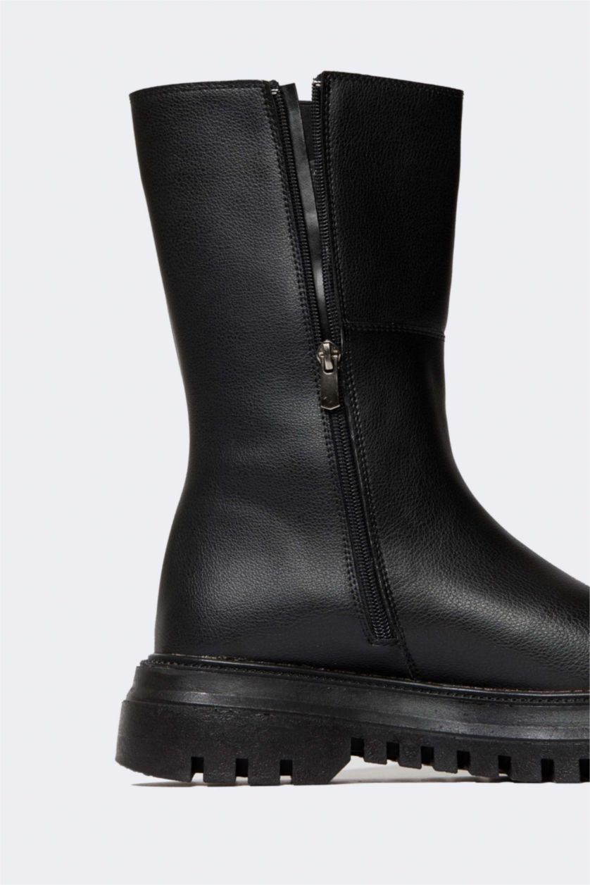 نساء أسود جزمة نسائي شتوي بكعب سميك بسحاب