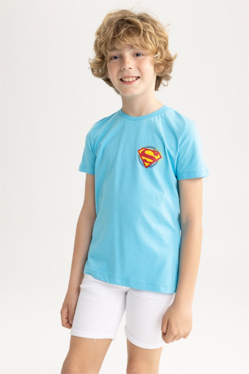 BOYS & TEENS Turquoise Regular Fit Superman Licensed Short Sleeve T-Shirt