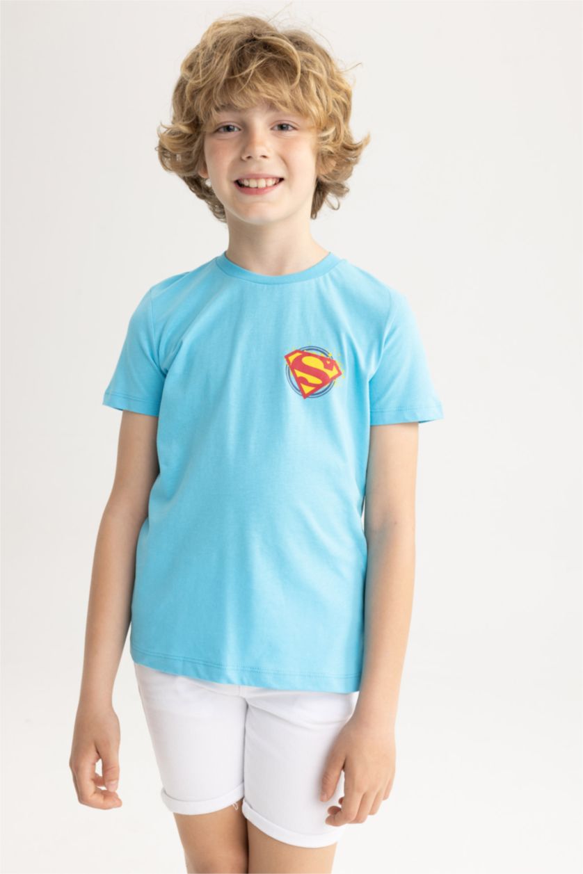 BOYS & TEENS Turquoise Regular Fit Superman Licensed Short Sleeve T-Shirt