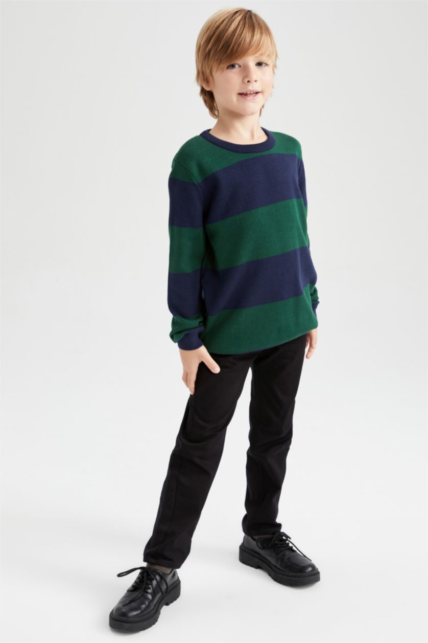 Мальчики и подростки Синий Пуловер стандартного кроя с круглым вырезом из хлопка для мальчиков