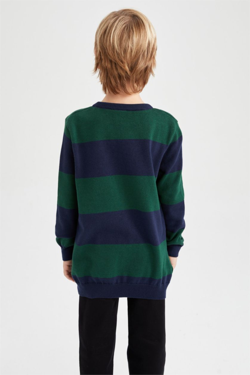 Мальчики и подростки Синий Пуловер стандартного кроя с круглым вырезом из хлопка для мальчиков