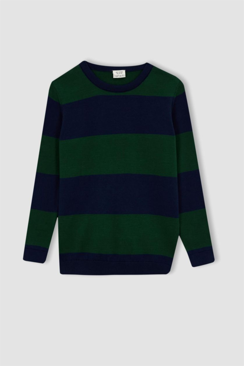 Мальчики и подростки Синий Пуловер стандартного кроя с круглым вырезом из хлопка для мальчиков