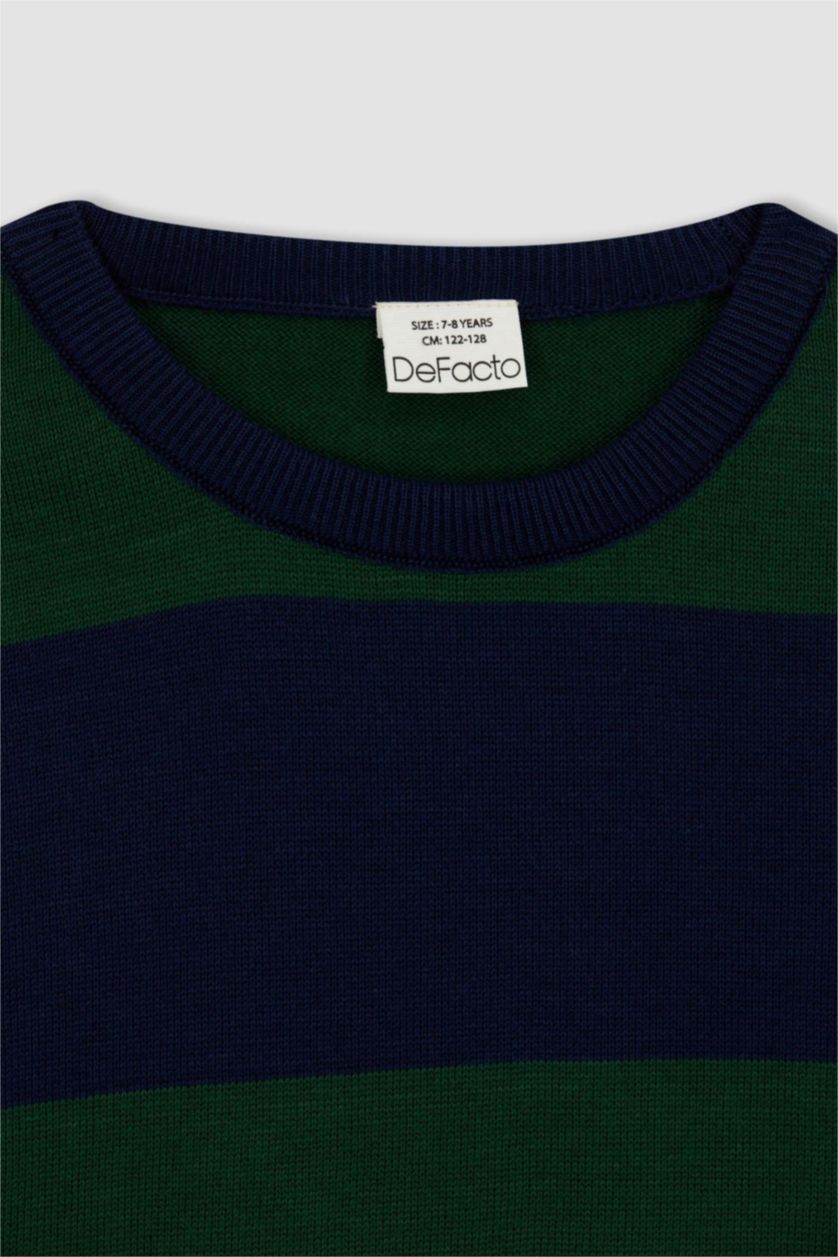 Мальчики и подростки Синий Пуловер стандартного кроя с круглым вырезом из хлопка для мальчиков