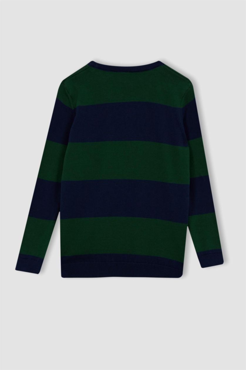 Мальчики и подростки Синий Пуловер стандартного кроя с круглым вырезом из хлопка для мальчиков