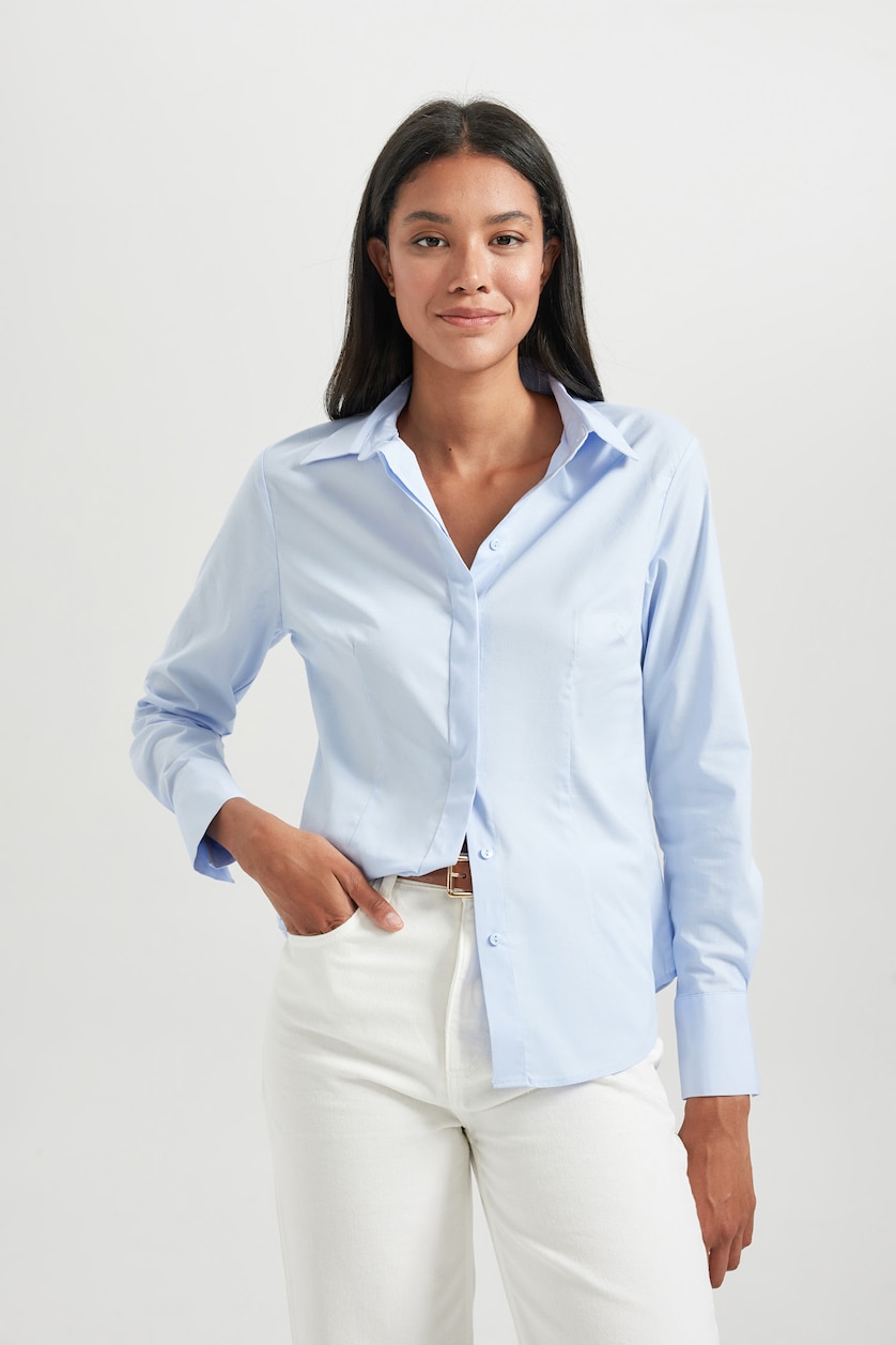 نساء أزرق فاتح Slim Fit Long Sleeve Shirt
