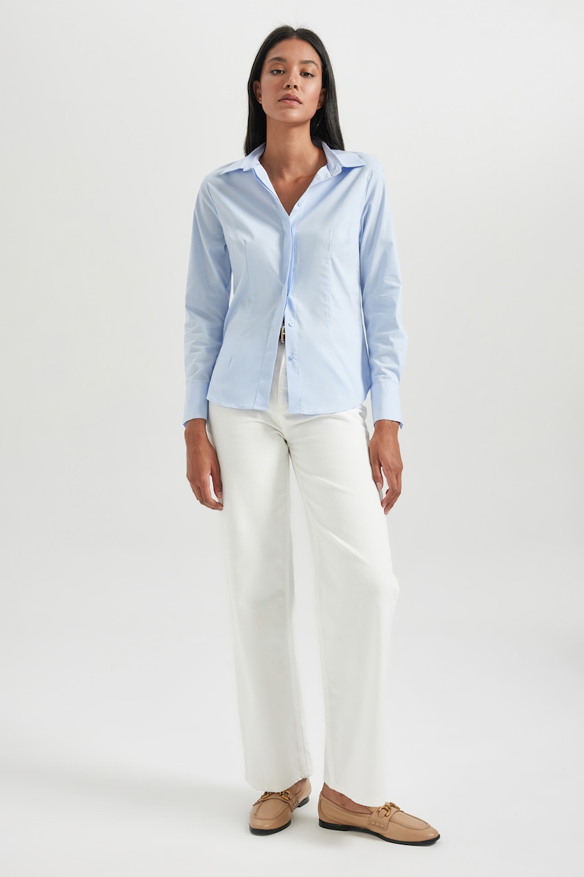 نساء أزرق فاتح Slim Fit Long Sleeve Shirt