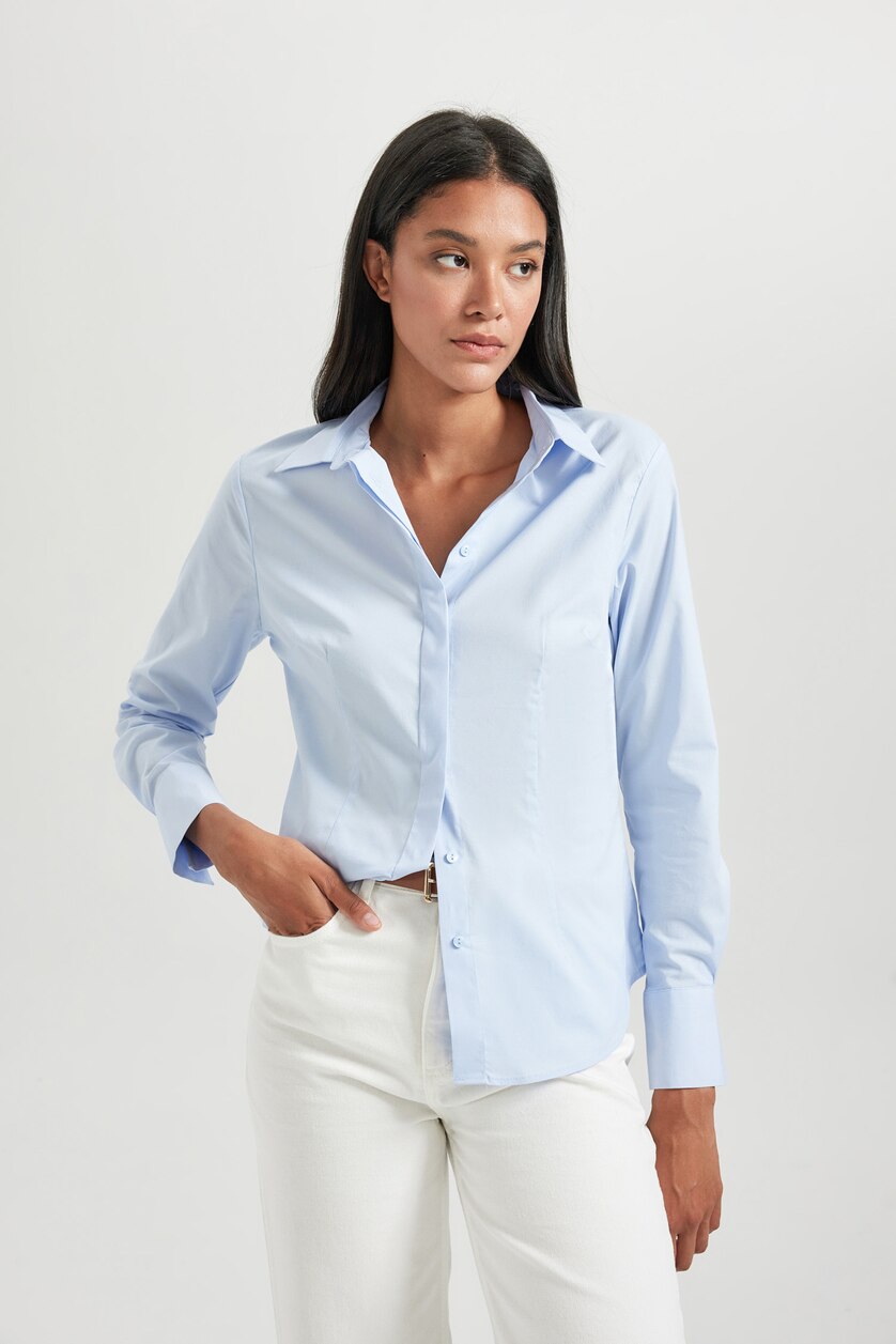 نساء أزرق فاتح Slim Fit Long Sleeve Shirt