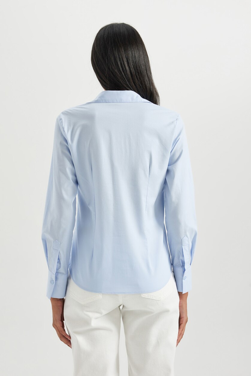 نساء أزرق فاتح Slim Fit Long Sleeve Shirt