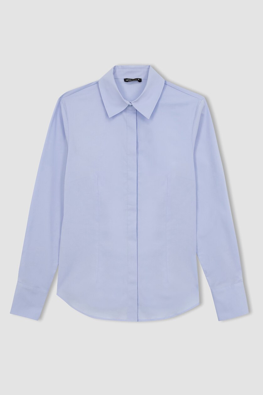 نساء أزرق فاتح Slim Fit Long Sleeve Shirt