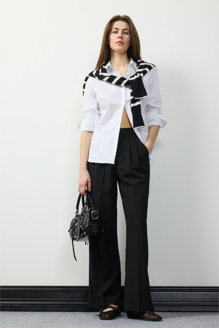 نساء Violet Beyaz قميص كم طويل سليم فيت