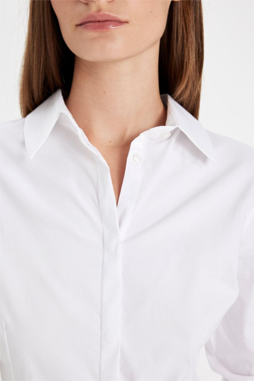 نساء Violet Beyaz قميص كم طويل سليم فيت