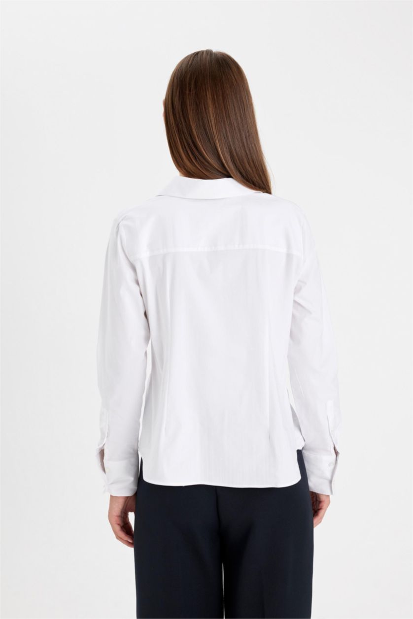 نساء Violet Beyaz قميص كم طويل سليم فيت