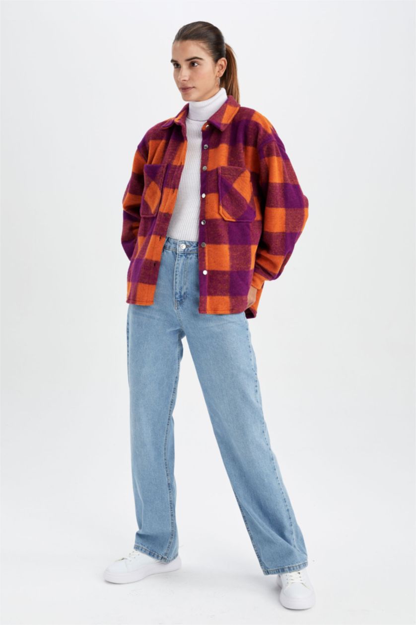 Женская Оранжевый Рубашка с длинным рукавом