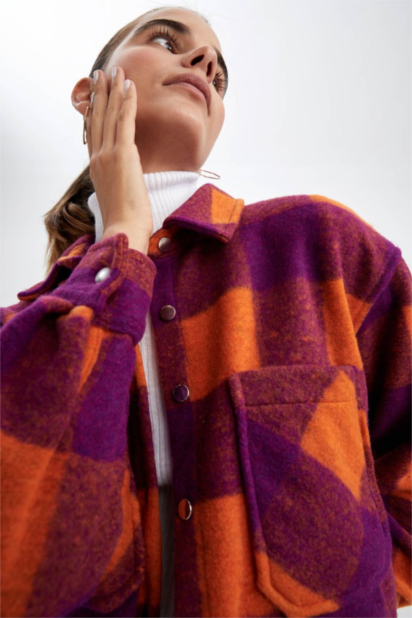 Женская Оранжевый Рубашка с длинным рукавом