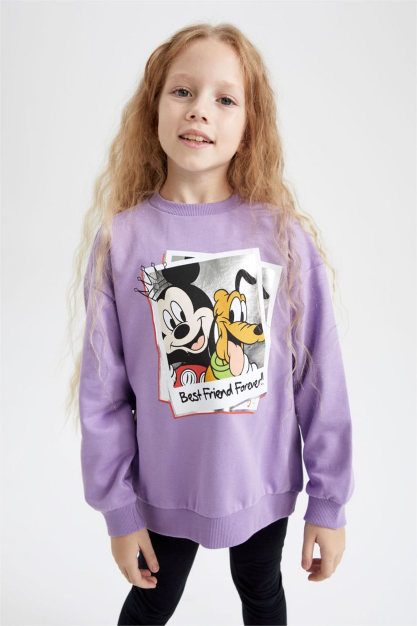 GIRLS & TEENS Lilac Girl's Oversize Fit Thin Sweatshirt Fabric Mickey Mouse & Friends Licensed Crew Neck Sweatshirt