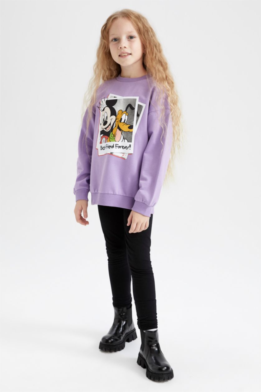 GIRLS & TEENS Lilac Girl's Oversize Fit Thin Sweatshirt Fabric Mickey Mouse & Friends Licensed Crew Neck Sweatshirt