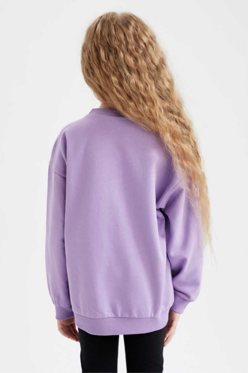 GIRLS & TEENS Lilac Girl's Oversize Fit Thin Sweatshirt Fabric Mickey Mouse & Friends Licensed Crew Neck Sweatshirt