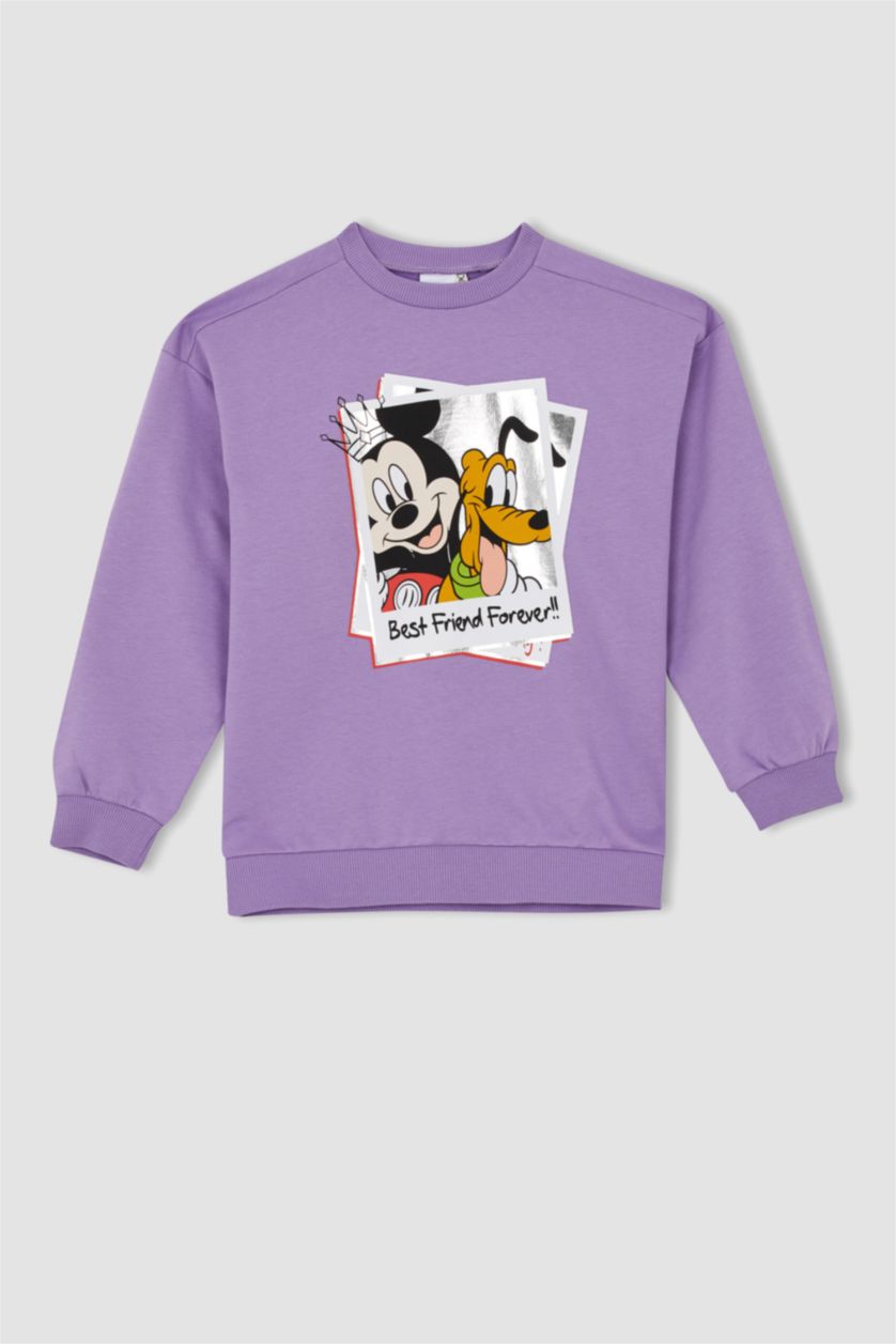 GIRLS & TEENS Lilac Girl's Oversize Fit Thin Sweatshirt Fabric Mickey Mouse & Friends Licensed Crew Neck Sweatshirt