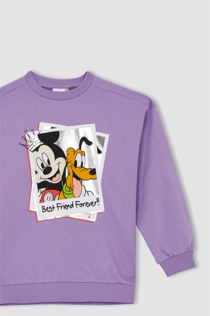 GIRLS & TEENS Lilac Girl's Oversize Fit Thin Sweatshirt Fabric Mickey Mouse & Friends Licensed Crew Neck Sweatshirt