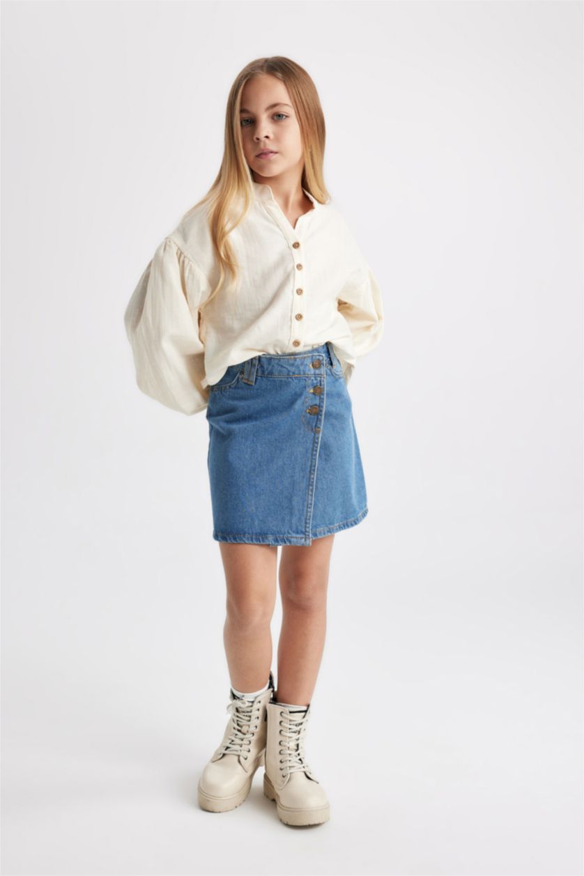 بنات أزرق تنورة جينز بناتي قصة عادية