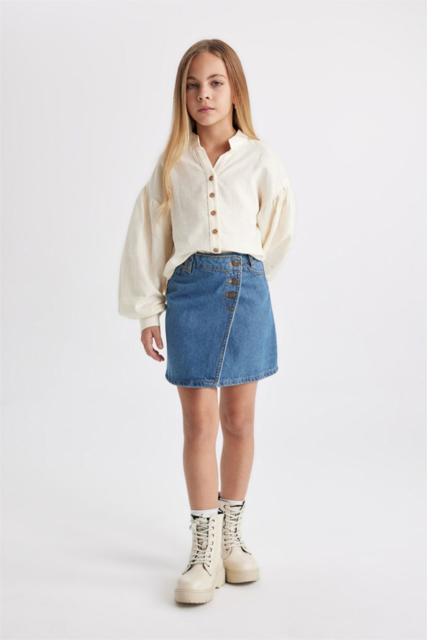 بنات أزرق تنورة جينز بناتي قصة عادية