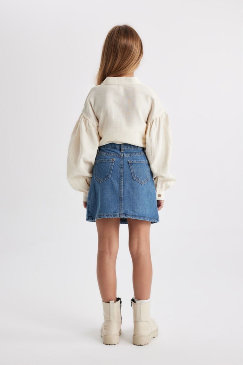 بنات أزرق تنورة جينز بناتي قصة عادية