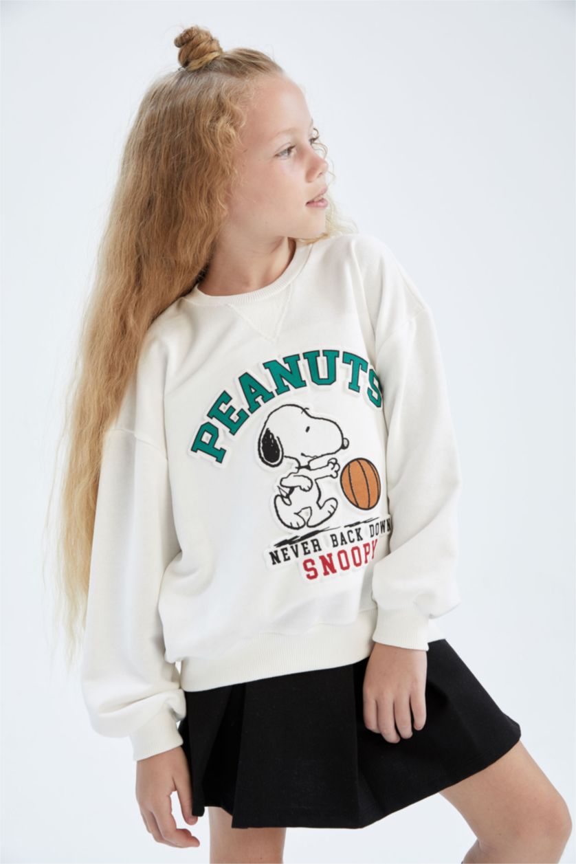 Sweat Femme Snoopy Peanuts Blanc Col Rond Manches Longues Taille S