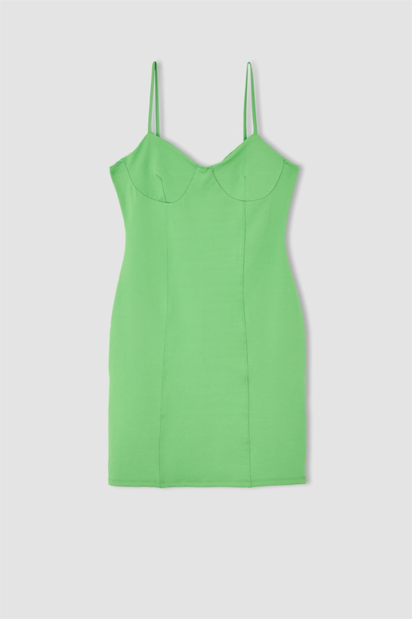 نساء أخضر فاتح فستان صوف بأكمام قصيرة قصير مضلع بديكون بحمالات