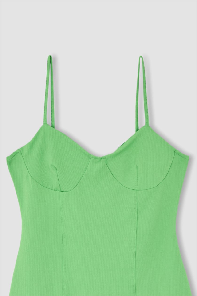 نساء أخضر فاتح فستان صوف بأكمام قصيرة قصير مضلع بديكون بحمالات