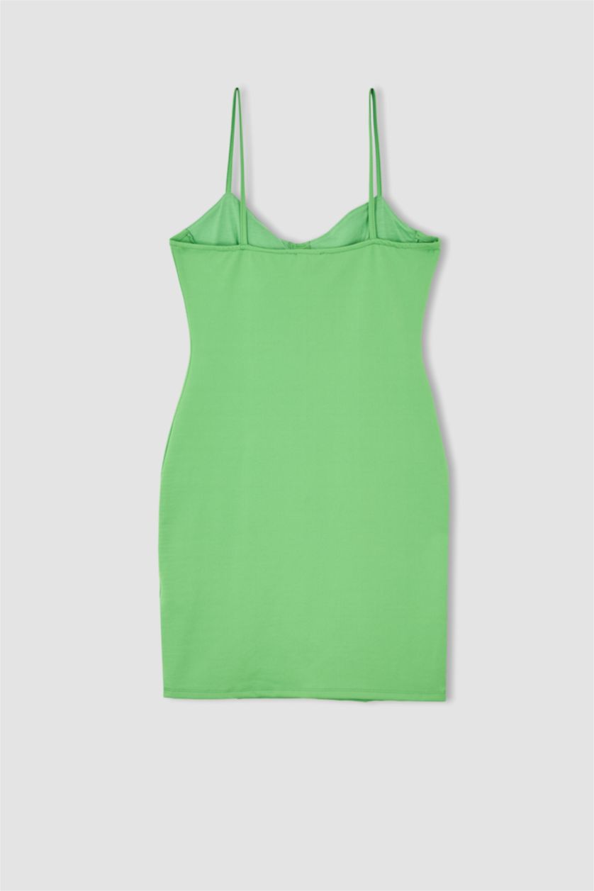 نساء أخضر فاتح فستان صوف بأكمام قصيرة قصير مضلع بديكون بحمالات