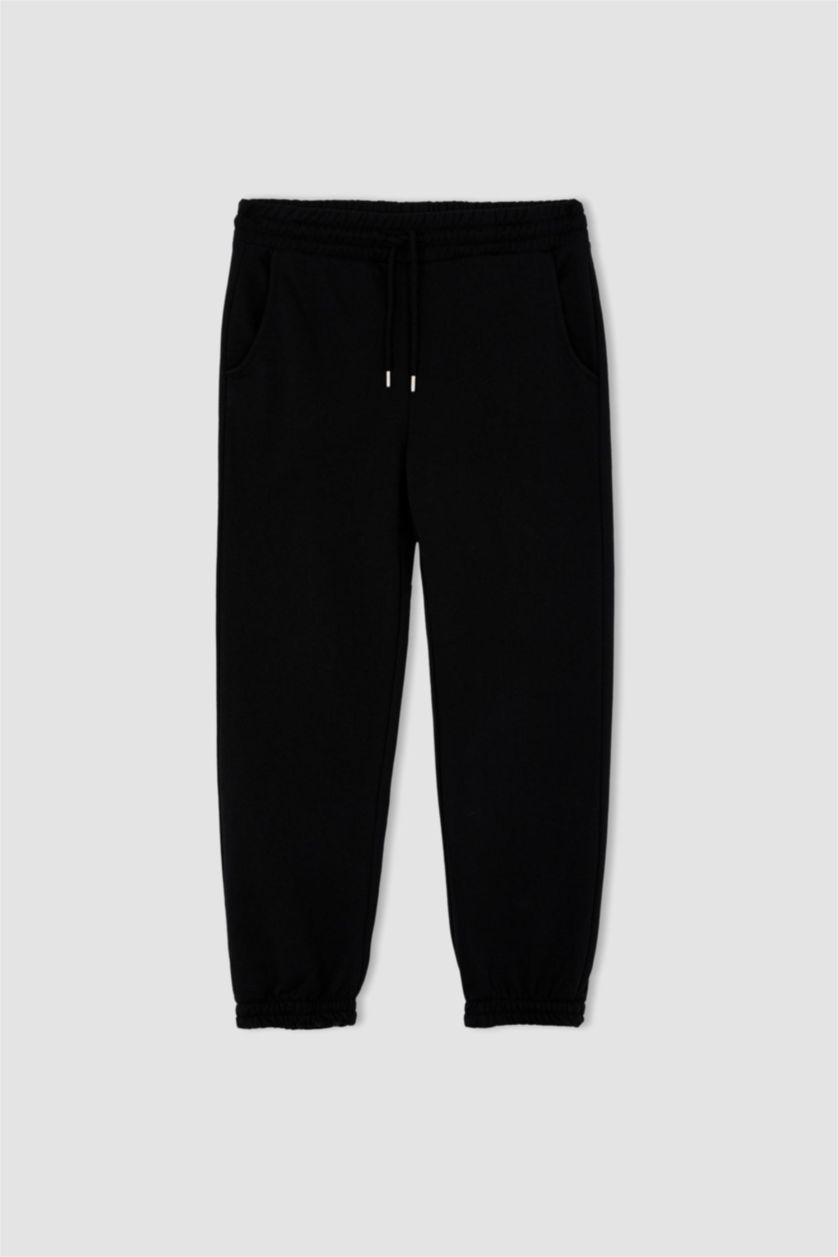 نساء أسود Regular Fit Thick Sweatshirt Fabric Trousers