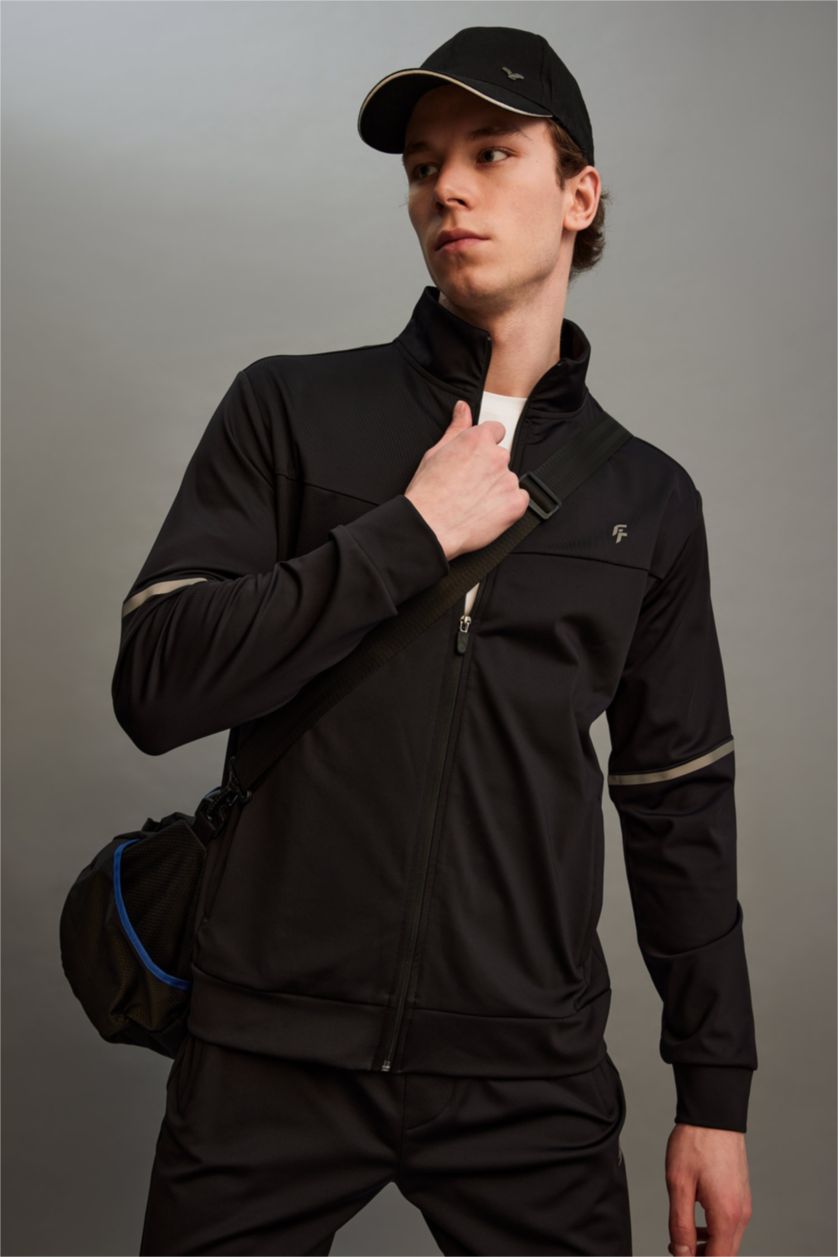 MAN Black Slim Fit Scuba Fabric Cardigan