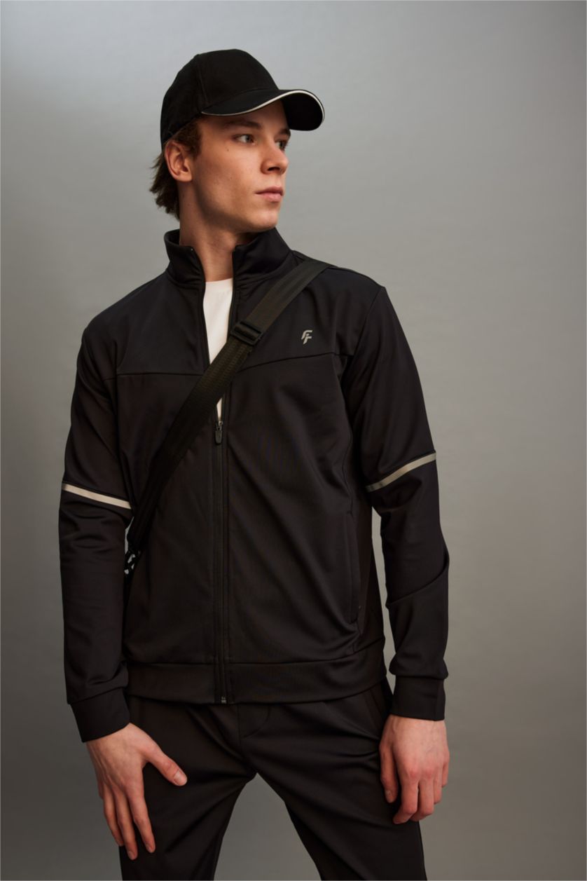 MAN Black Slim Fit Scuba Fabric Cardigan