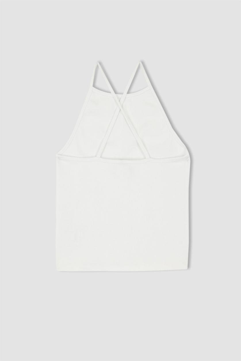 Women White Slim Fit Halter Collar Cotton Camisole Singlet