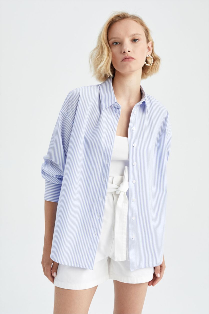 FEMME Bleu Chemises à manches longues Popeline Col De Chemise