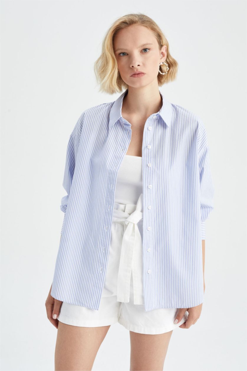 FEMME Bleu Chemises à manches longues Popeline Col De Chemise