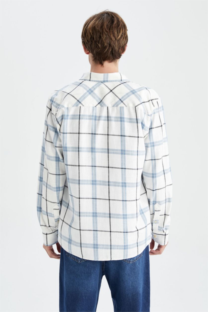 رجالي أزرق قميص بولو قطن بوبلين قصة عادية مطبوع