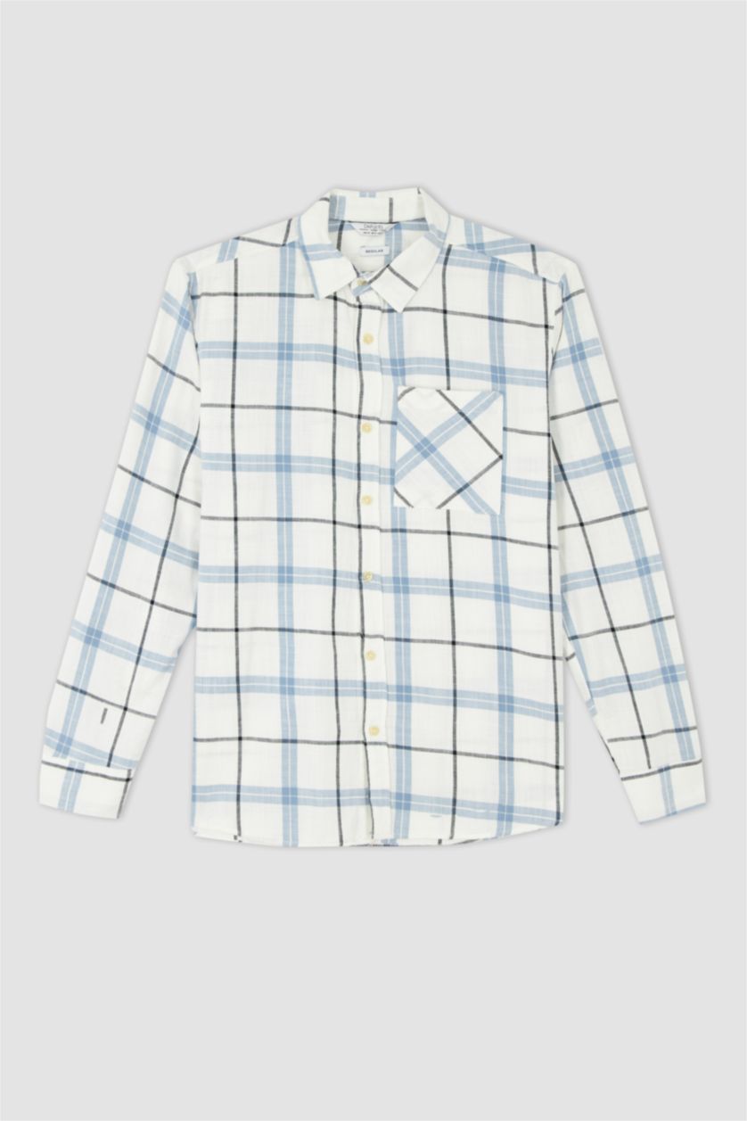 رجالي أزرق قميص بولو قطن بوبلين قصة عادية مطبوع