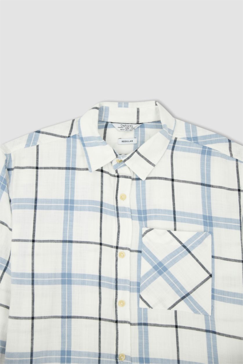 رجالي أزرق قميص بولو قطن بوبلين قصة عادية مطبوع