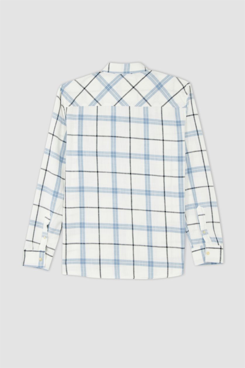 رجالي أزرق قميص بولو قطن بوبلين قصة عادية مطبوع