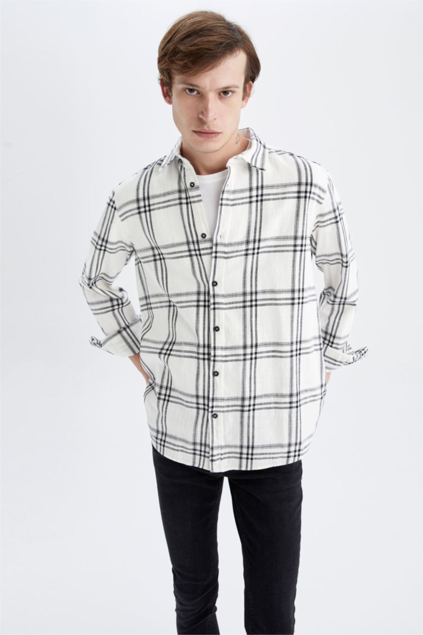 رجالي اللون الحجري قميص بولو قطن بوبلين بقصة عادية مطبوع