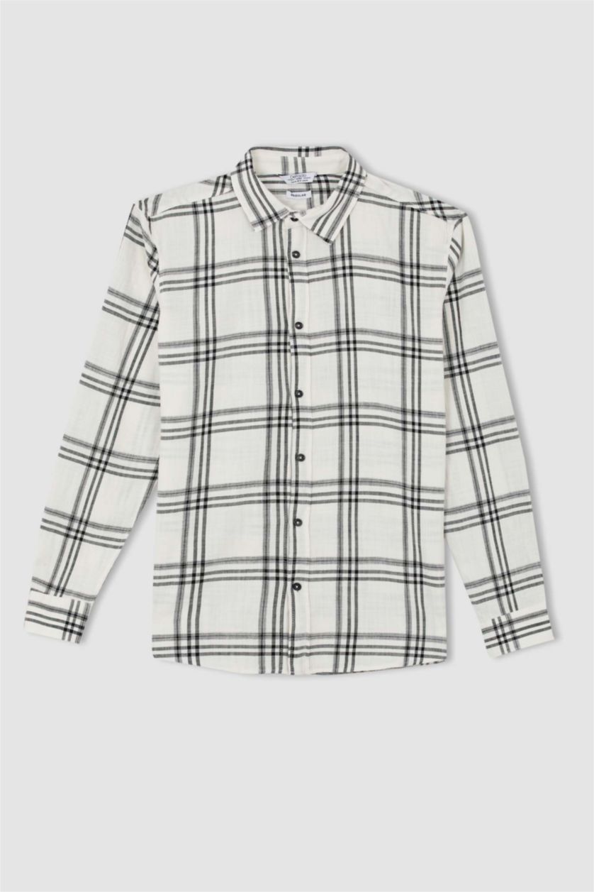 رجالي اللون الحجري قميص بولو قطن بوبلين بقصة عادية مطبوع