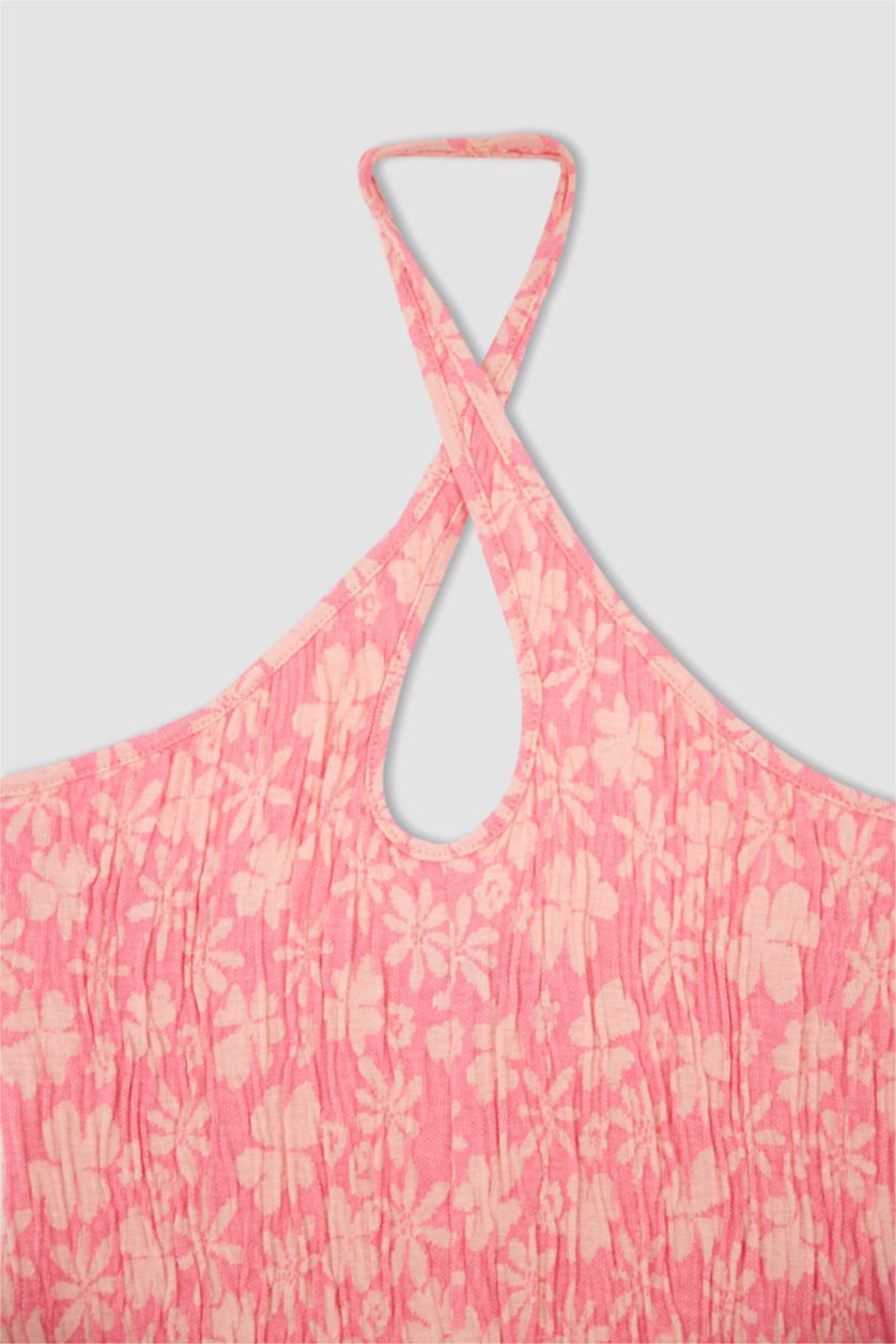 FEMME Rose Mini-robe à manches courtes à fleurs et col cache-cœur moulant