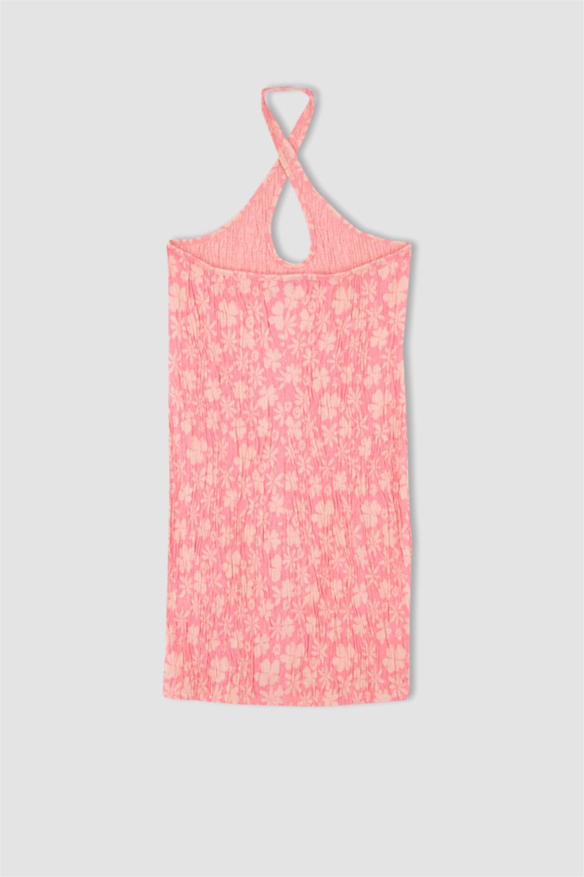 FEMME Rose Mini-robe à manches courtes à fleurs et col cache-cœur moulant