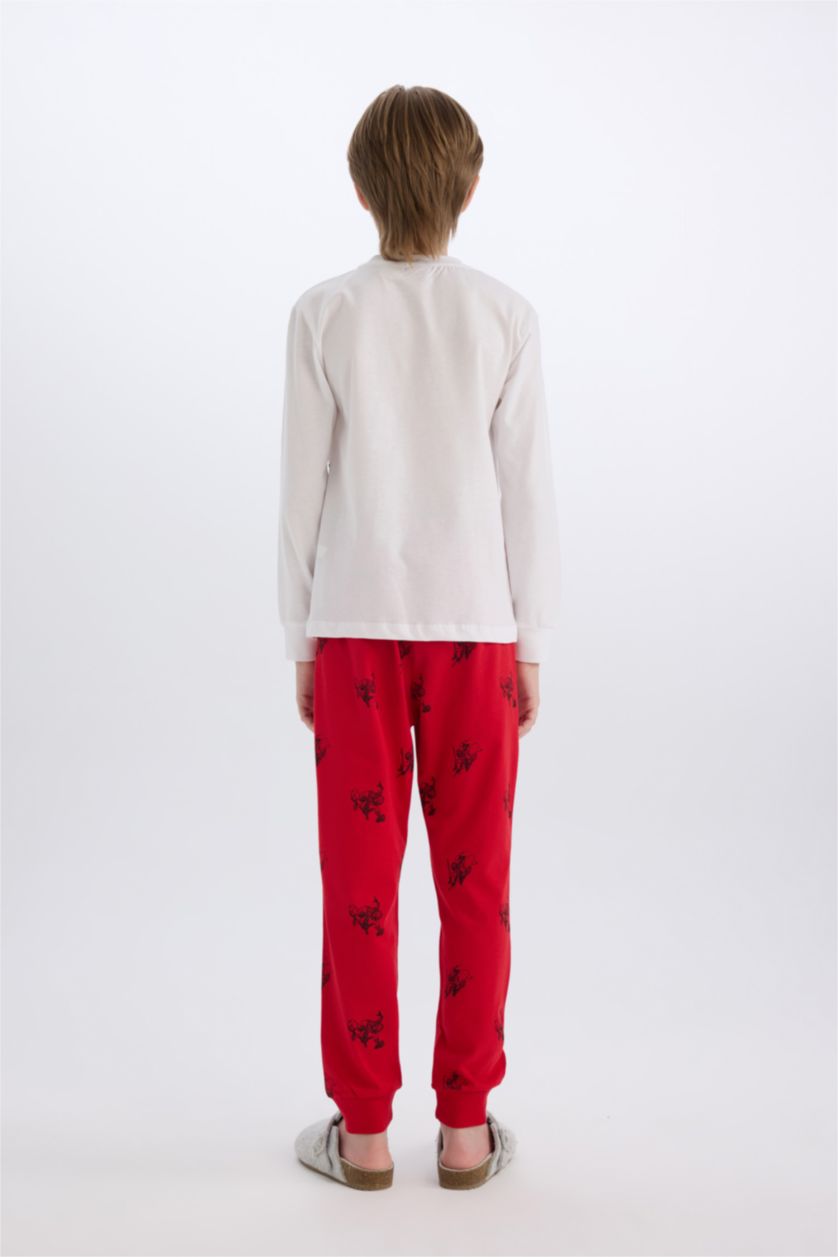 Erkek Çocuk - Genç Erkek Beyaz Pijama Takımı Marvel Spiderman Uzun Kollu Üst Uzun Alt Erkek Çocuk